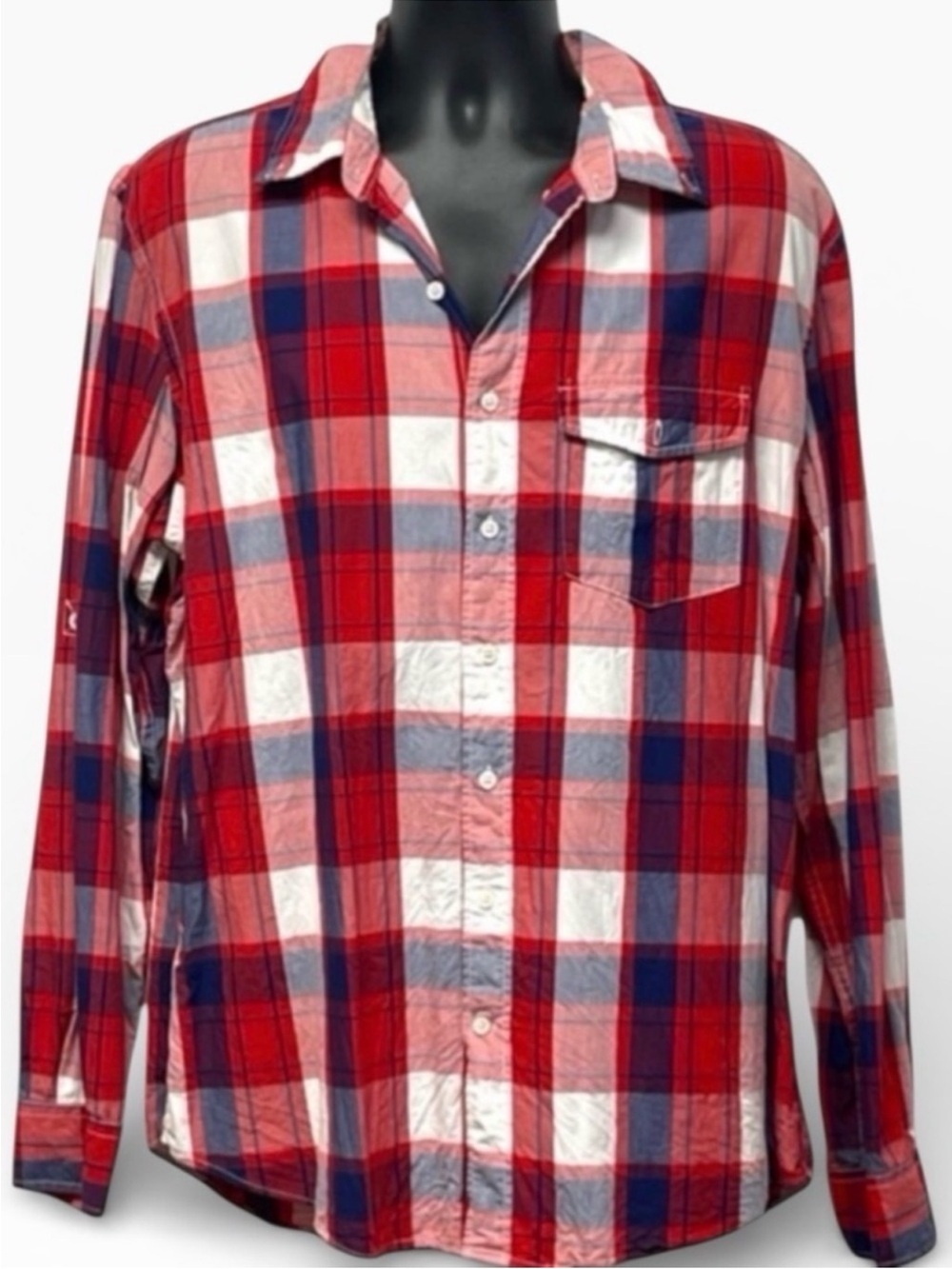 Old Navy Men’s XL Slim Fit Red Blue Plaid Button Down Shirt